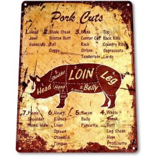 TIN SIGN "Pork Cuts” Metal Decor Wall Shop Farm Meat Pig Cow Kitchen Store B006   272593768302